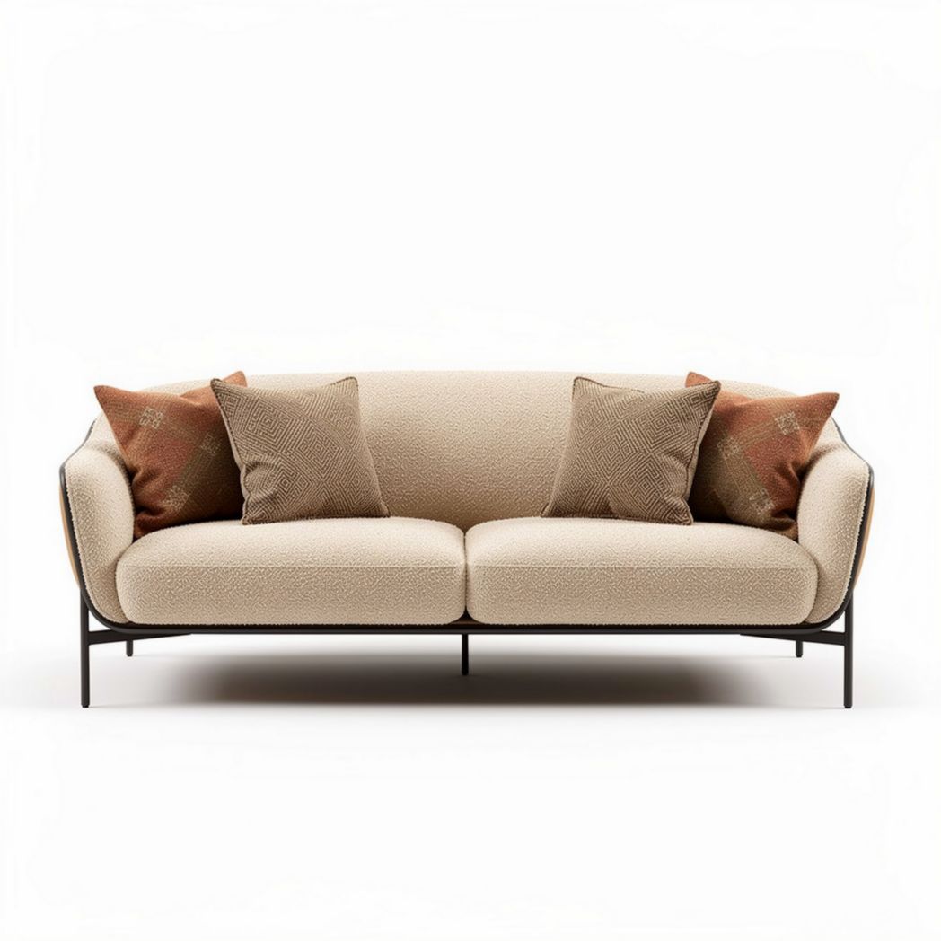 Divano in tessuto beige con cuscini decorativi 180 x 85 x 75cm