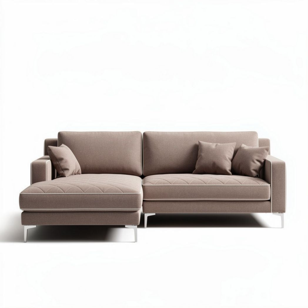 Divano angolare in tessuto beige con cuscini 200 x 90 x 85cm