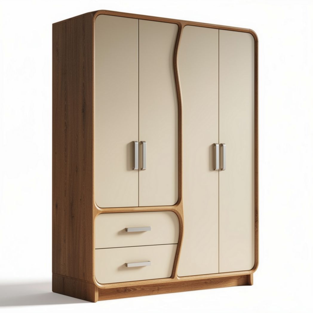 Armadio in legno e melaminico con ante beige e cassetti 180 x 120 x 50cm