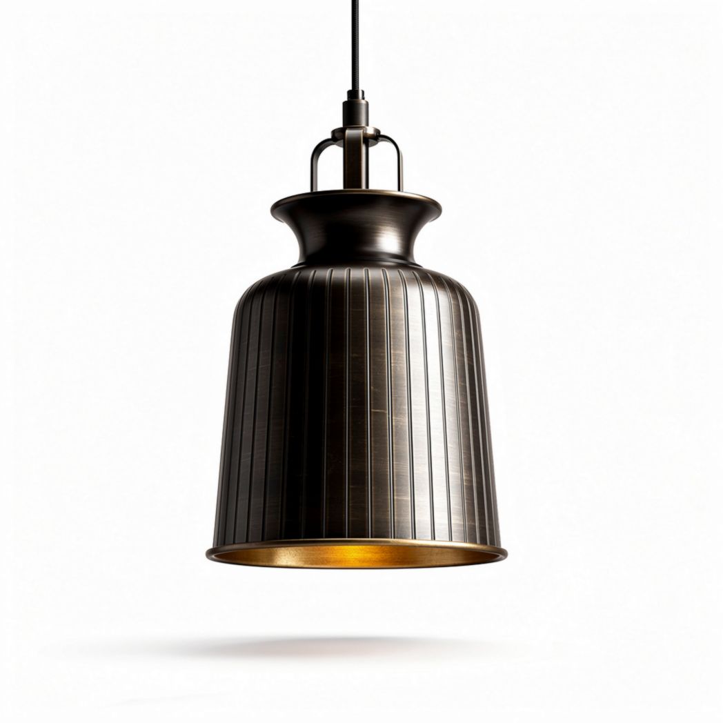 Lampada a sospensione in metallo con finitura nera e interna dorata 30 x 30 x 40cm