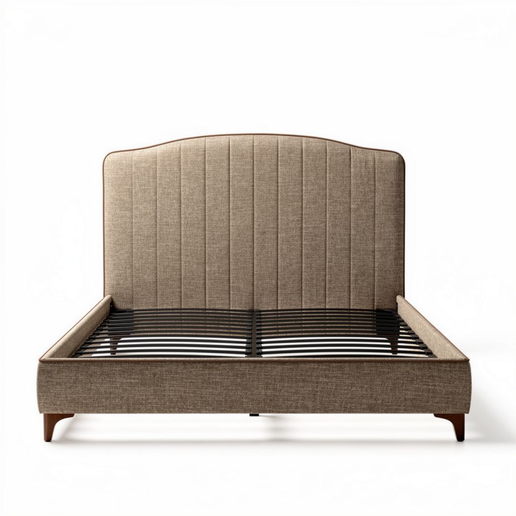 Letto matrimoniale in tessuto color beige con rete a doghe 200 x 160 x 100cm