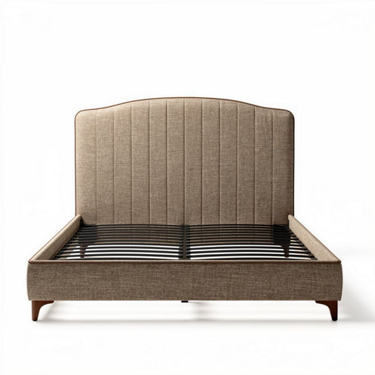 Letto matrimoniale in tessuto color beige con rete a doghe 200 x 160 x 100cm