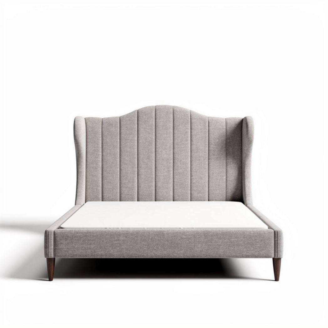 Letto matrimoniale in tessuto grigio chiaro 200 x 160 x 100cm con testiera trapuntata