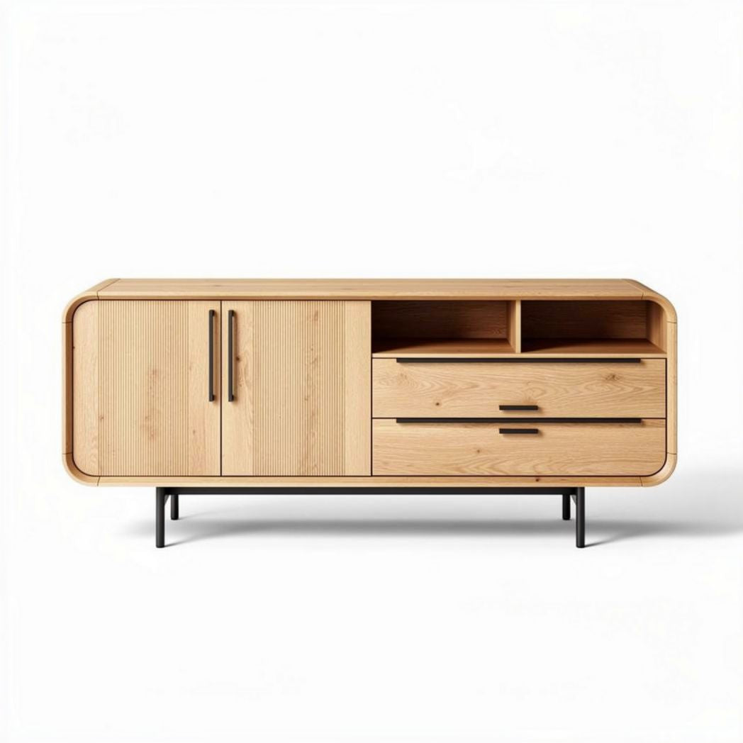 Mobile porta televisore in legno di bambù con ante e cassetti dimensioni 140 x 40 x 50cm