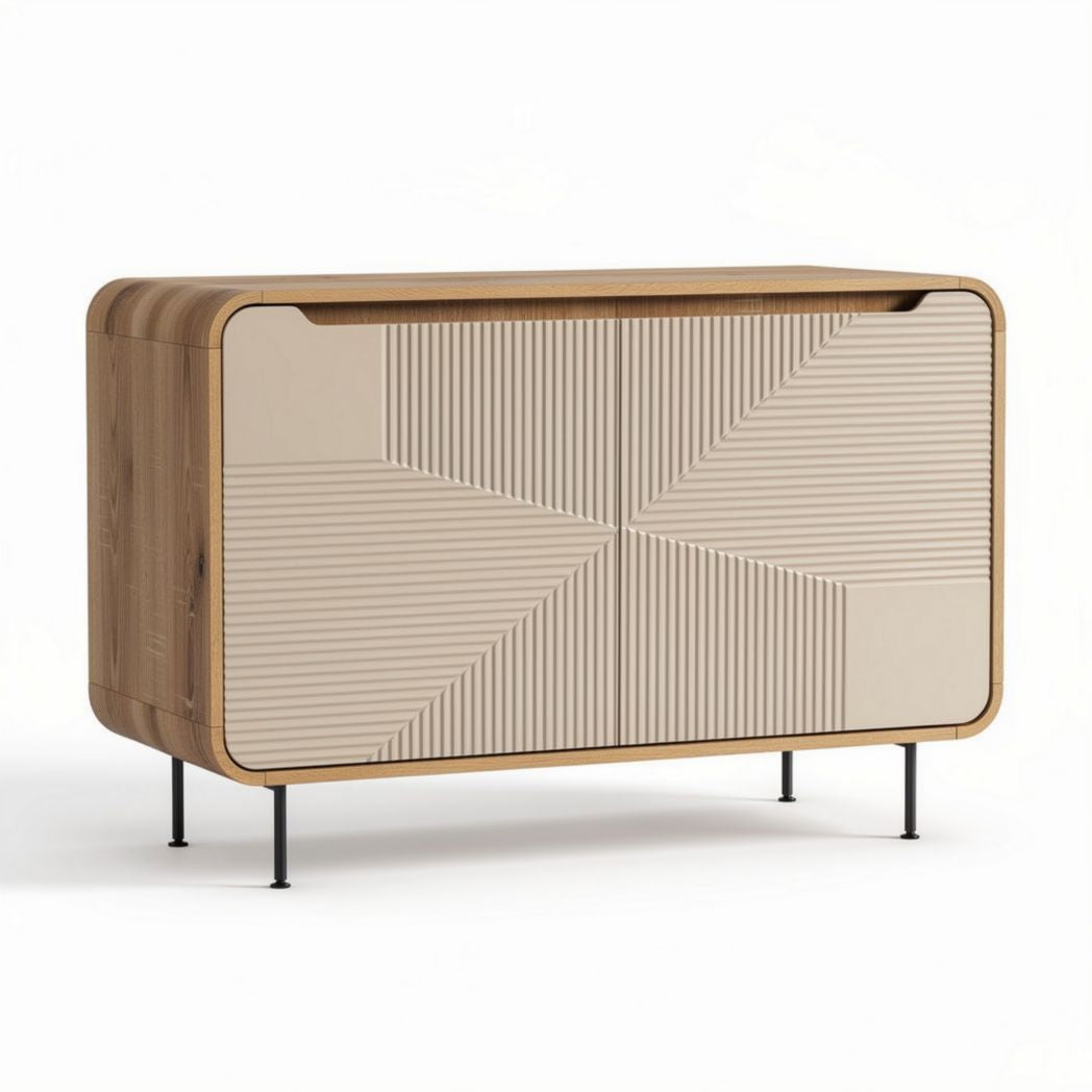 Mobiletto soggiorno in legno e tessuto beige 150 x 80 x 80cm