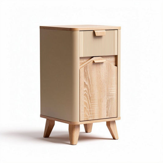 Comodino in legno e MDF color sabbia con cassetto e ripiano 40 x 30 x 60cm