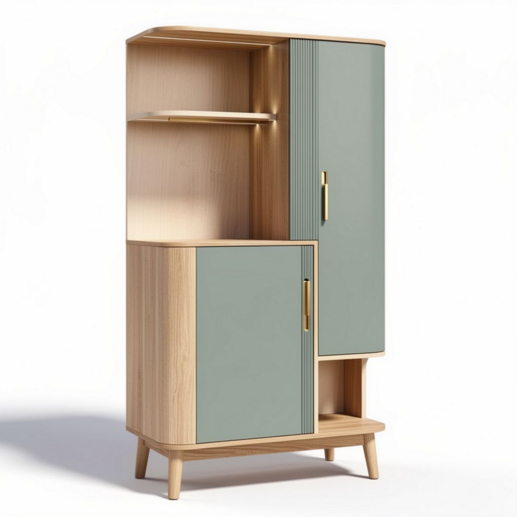 Mobiletto in legno con ante verde e ripiano open 80 x 40 x 160cm
