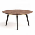 Tavolo rotondo in legno scuro con gambe nere e finitura oro diametro 100cm