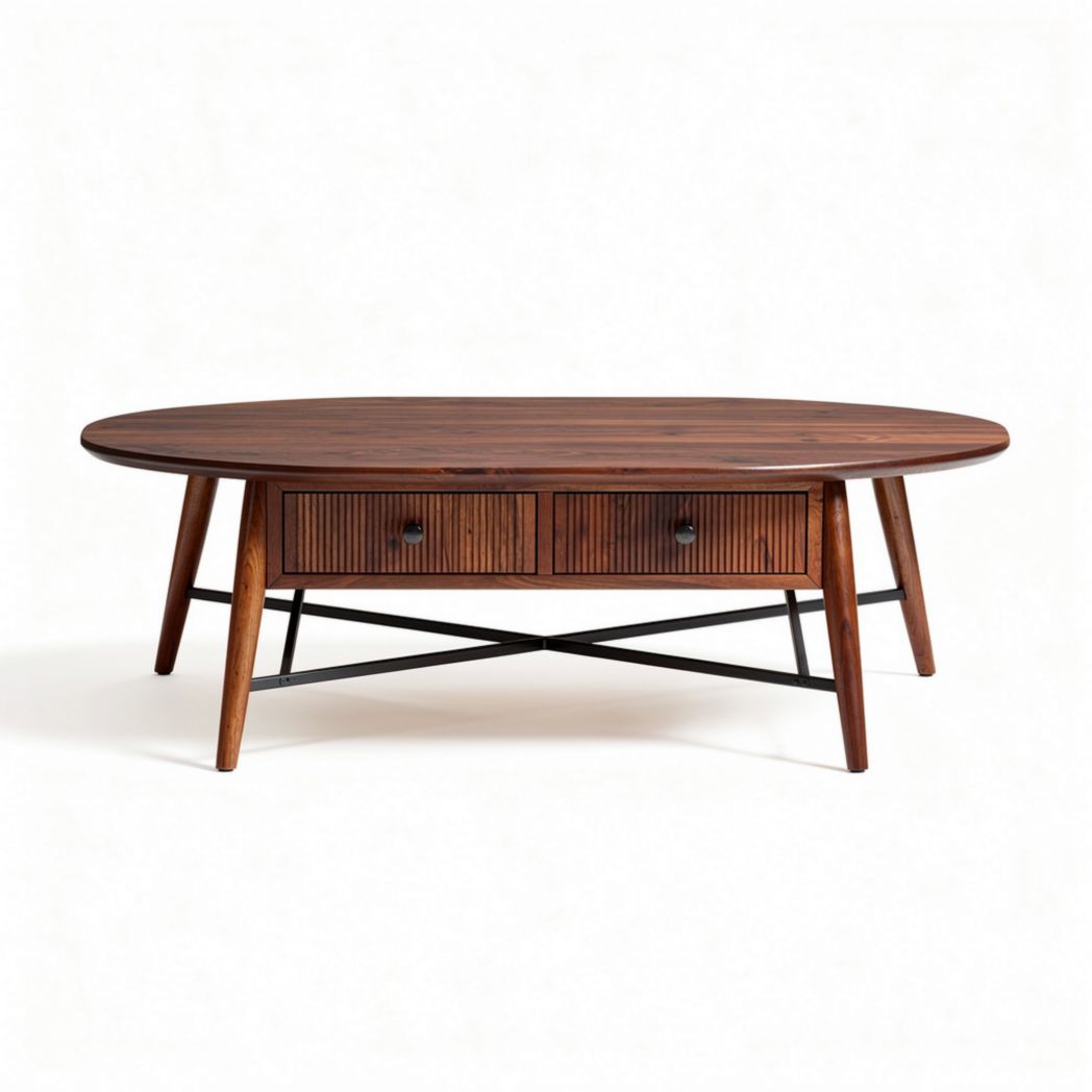 Tavolino da caffè in legno massello con cassetti 120 x 60 x 45cm