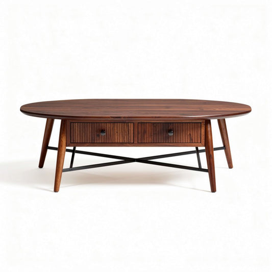 Tavolino da caffè in legno massello con cassetti 120 x 60 x 45cm